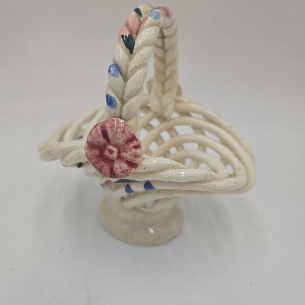 Vintage Spanish Woven Pottery Basket Trinket Basket, Decorator Piece 1960's